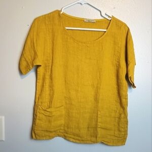 Francesca Bettini Women's Linen Tunic Blouse Top Size Small Butter Yellow